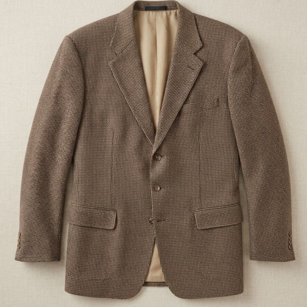 vtg Monsieur Givenchy wool xl brown houndstooth Blazer Jacket 3 button flap